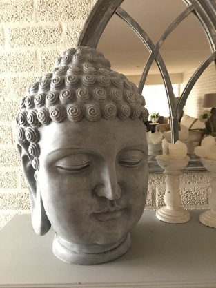 Boeddha-hoofd, polystein-beton kleur!!